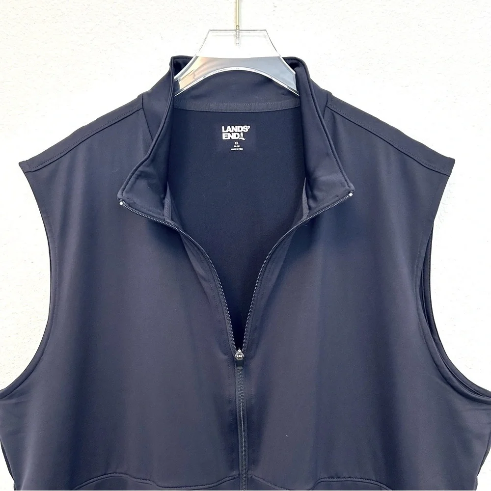 Lands End Rapid Dry Sporty Zip Vest Jacket Dadcore Layer Navy Blue Size XL